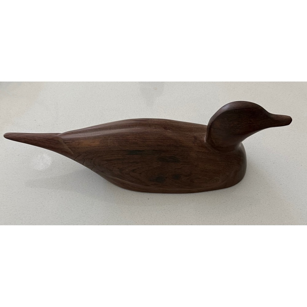 Vintage Hand Carved Solid Wood Duck Decoy Minimalist Mid Century Modern Figurine